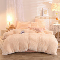 HKM-313747 Thick Fleece Duvet Cover Set with Fluffy Plush Pillowcases for Winter Warmth, Available in Queen and King Sizes