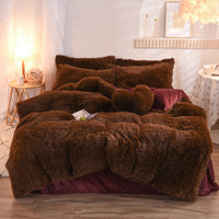 HKM-313747 Thick Fleece Duvet Cover Set with Fluffy Plush Pillowcases for Winter Warmth, Available in Queen and King Sizes