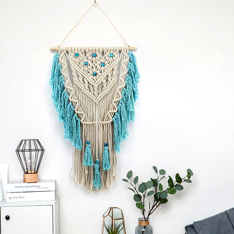 HKM-313811 Beige Hand-Woven Cotton Rope Wall Tapestry – Modern Bohemian Decor (75x45cm)