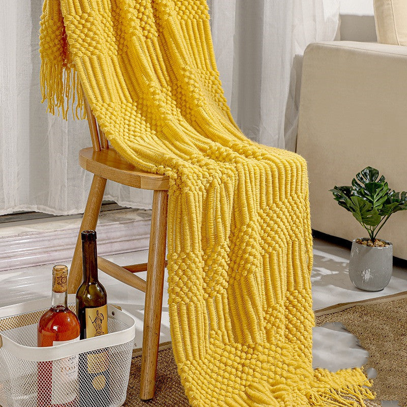 HKM-313811 Solid Color Acrylic Air Conditioning Blanket - Fashionable and Simple Design, 130x170CM, Available in Beige, Gray, Camel, Ginger