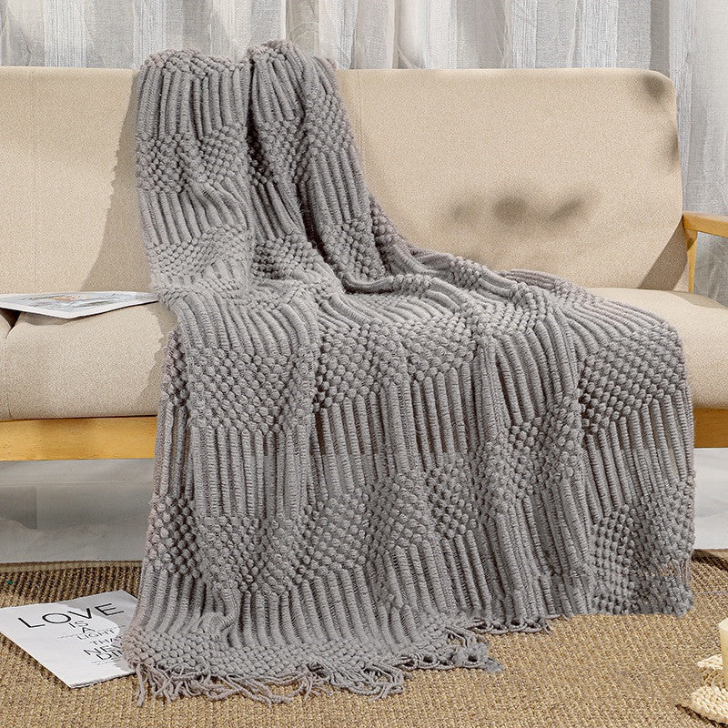 HKM-313811 Solid Color Acrylic Air Conditioning Blanket - Fashionable and Simple Design, 130x170CM, Available in Beige, Gray, Camel, Ginger