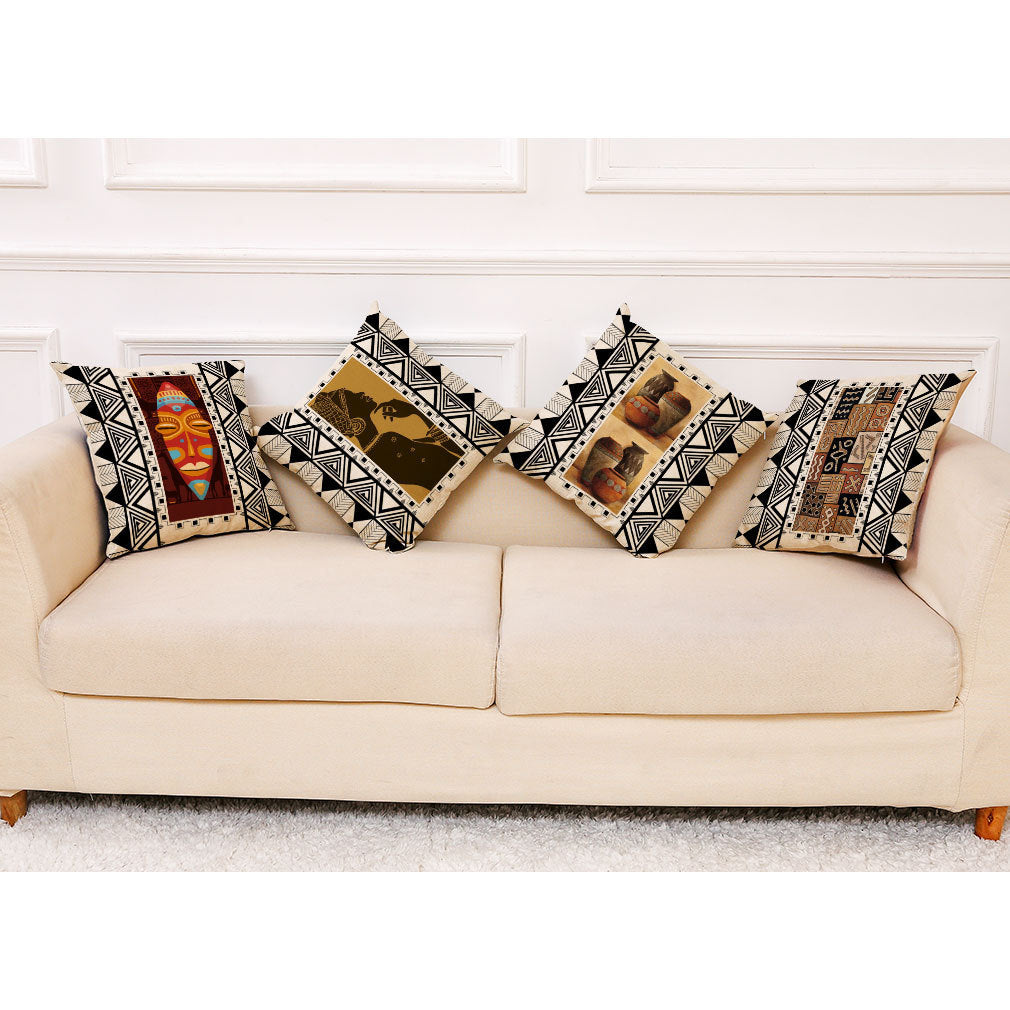 HKM-313875 Artistic Geometric Cotton and Linen Pillowcase – 45*45 cm, Soft Velvet and Encrypted Linen Options