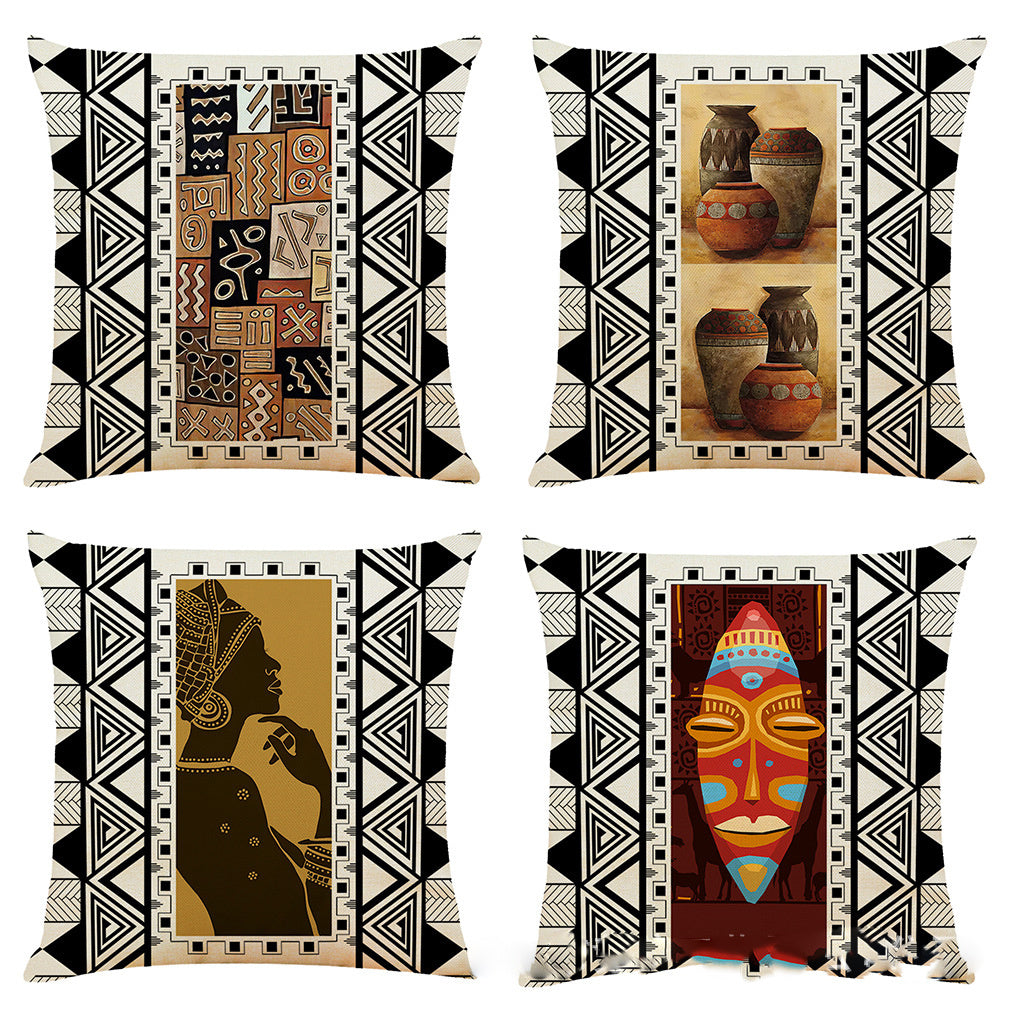 HKM-313875 Artistic Geometric Cotton and Linen Pillowcase – 45*45 cm, Soft Velvet and Encrypted Linen Options
