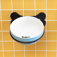 HKM-314003 Slanted Anti-Overturning Hanging Ceramic Pet Bowl with Iron Frame in Multiple Colors