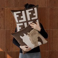 HKM-314259 Geometric Abstraction Pillowcase - Brown & White Horse, Elegant Retro Embroidery, 45x45cm