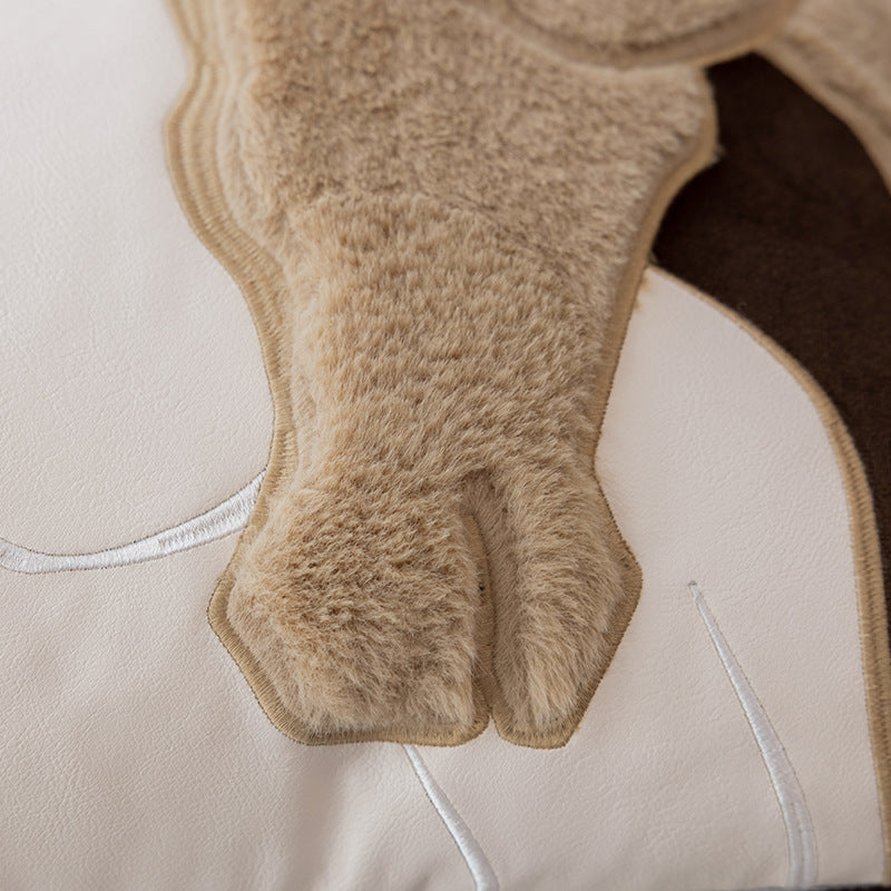 HKM-314259 Geometric Abstraction Pillowcase - Brown & White Horse, Elegant Retro Embroidery, 45x45cm