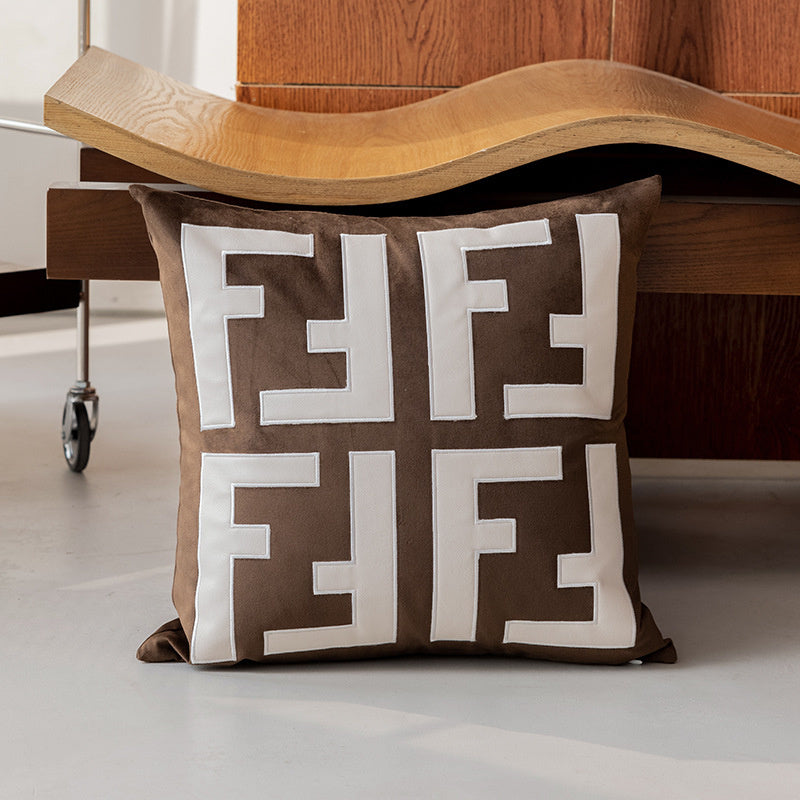 HKM-314259 Geometric Abstraction Pillowcase - Brown & White Horse, Elegant Retro Embroidery, 45x45cm