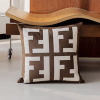 HKM-314259 Geometric Abstraction Pillowcase - Brown & White Horse, Elegant Retro Embroidery, 45x45cm