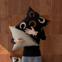 HKM-314259 Geometric Abstraction Pillowcase - Brown & White Horse, Elegant Retro Embroidery, 45x45cm