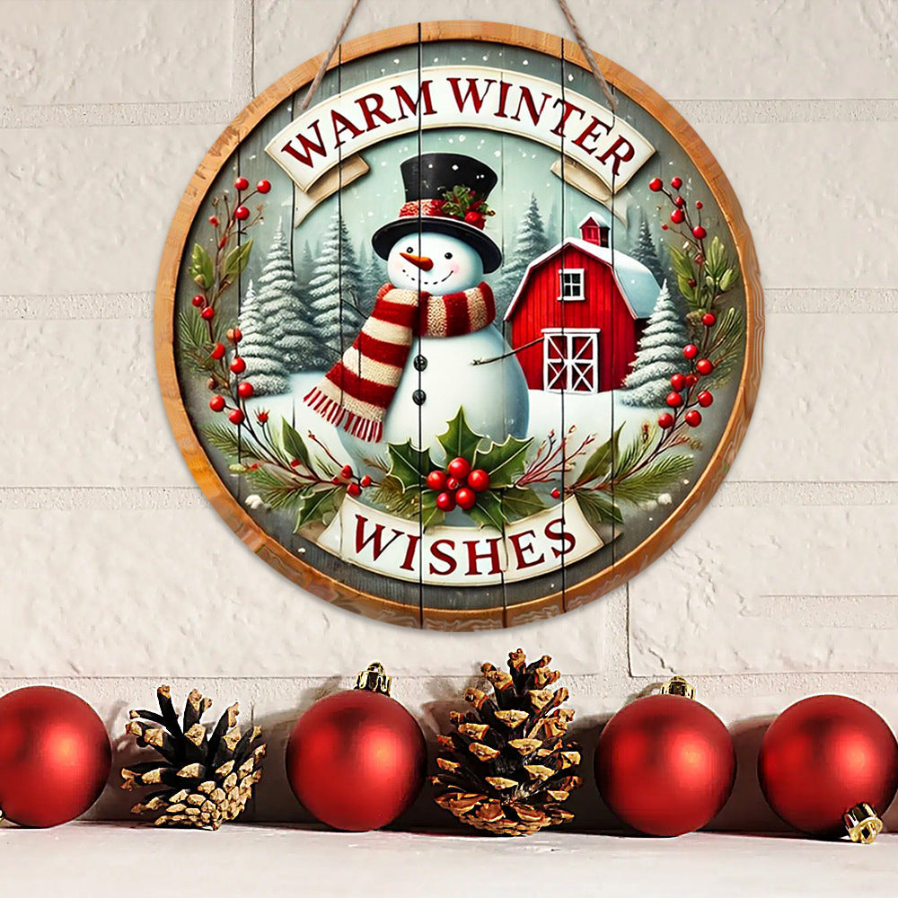 HKM-314259 Wooden Christmas Party Doorplate Decoration Pendant, 20x20cm