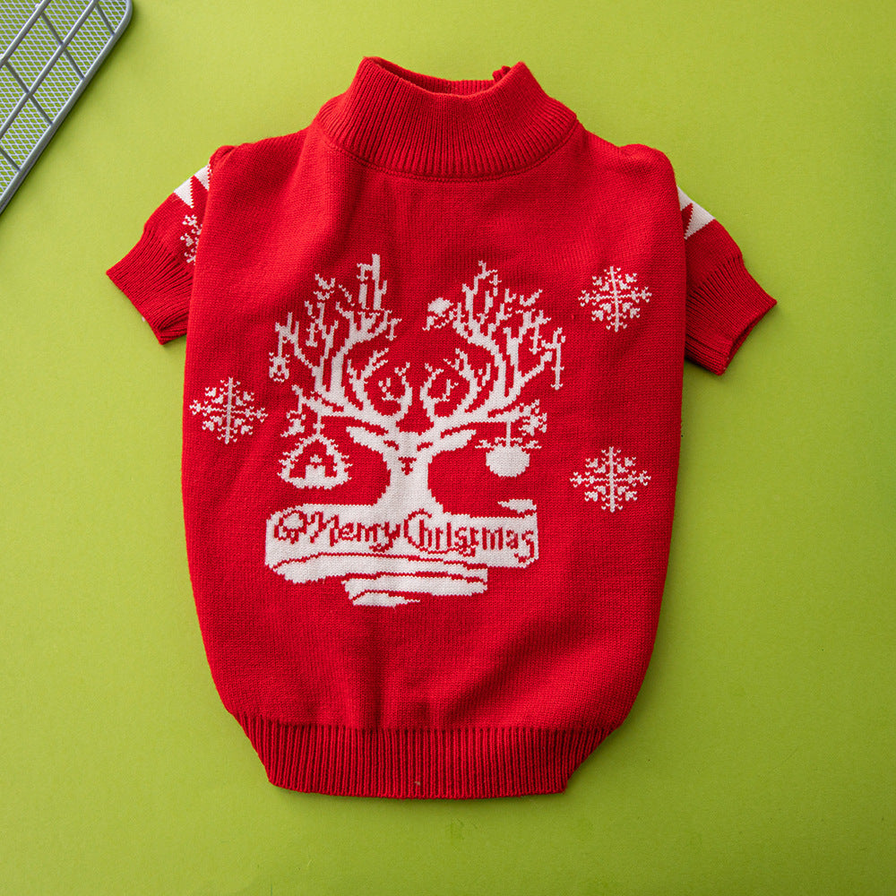 HKM-314387 Elk and Christmas Tree Knitted Wool Dog Sweater for Pets