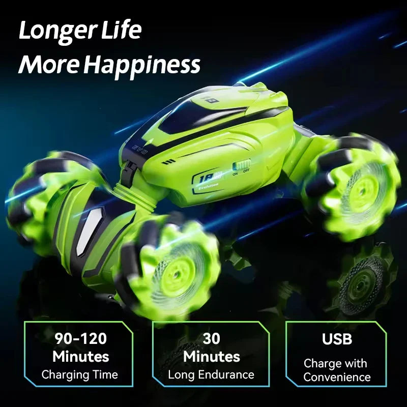 HKM-314387 Remote Control Stunt Twist Car with Lights and Music - 1:18 Scale Off-Road Climbing Vehicle, Indoor-Outdoor Fun