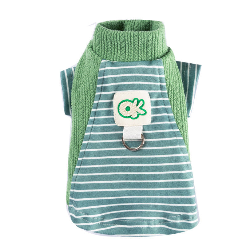 HKM-314451 Cute Striped Pet Shirts with Belt Loops - Soft Knitted Apparel for Small Dogs and Cats