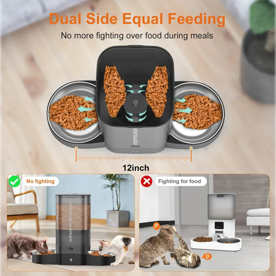KTX-314579 Automatic Smart Pet Feeder with App Control for Two Cats - Elegant Design and Even Food Distribution