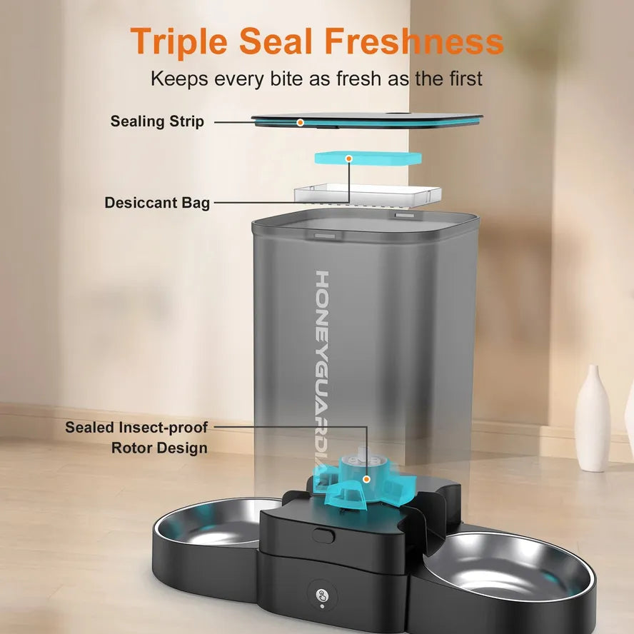 KTX-314579 Automatic Smart Pet Feeder with App Control for Two Cats - Elegant Design and Even Food Distribution