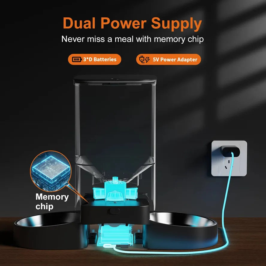 KTX-314579 Automatic Smart Pet Feeder with App Control for Two Cats - Elegant Design and Even Food Distribution