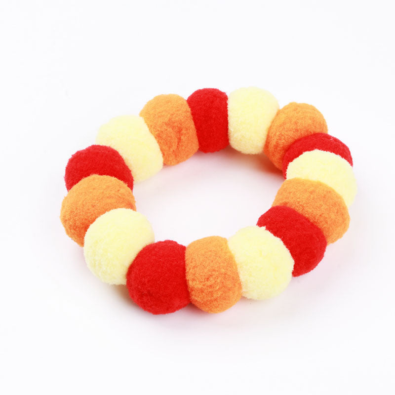 HKM-314835 Colorful Cotton Pet Collar with Fur Ball Necklace Accessory