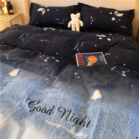 HKM-314963 Cartoon Brushed Washed Cotton 4-Piece Bed Sheet and Duvet Cover Set