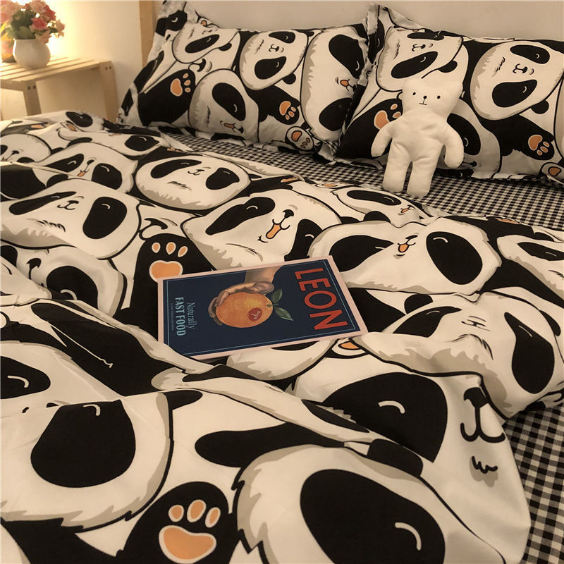 HKM-314963 Cartoon Brushed Washed Cotton 4-Piece Bed Sheet and Duvet Cover Set