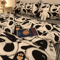 HKM-314963 Cartoon Brushed Washed Cotton 4-Piece Bed Sheet and Duvet Cover Set