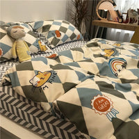 HKM-314963 Cartoon Brushed Washed Cotton 4-Piece Bed Sheet and Duvet Cover Set