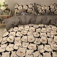 HKM-314963 Cartoon Brushed Washed Cotton 4-Piece Bed Sheet and Duvet Cover Set