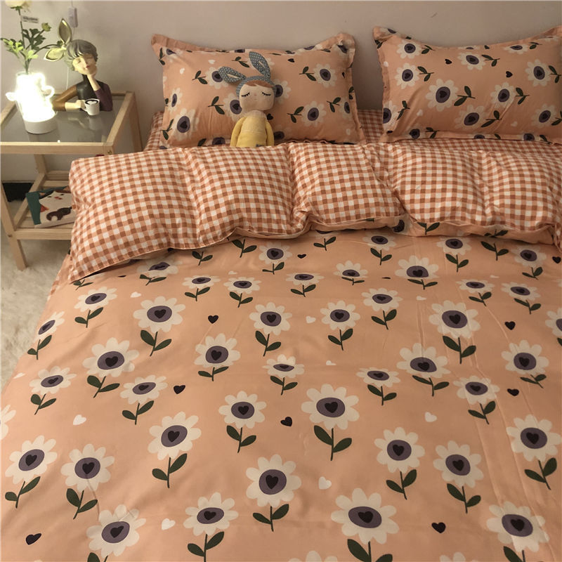 HKM-314963 Cartoon Brushed Washed Cotton 4-Piece Bed Sheet and Duvet Cover Set
