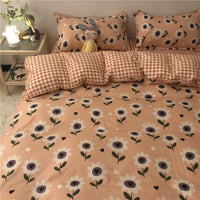 HKM-314963 Cartoon Brushed Washed Cotton 4-Piece Bed Sheet and Duvet Cover Set