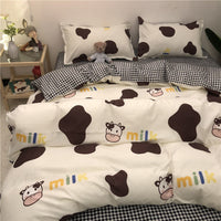 HKM-314963 Cartoon Brushed Washed Cotton 4-Piece Bed Sheet and Duvet Cover Set
