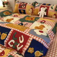 HKM-314963 Cartoon Brushed Washed Cotton 4-Piece Bed Sheet and Duvet Cover Set