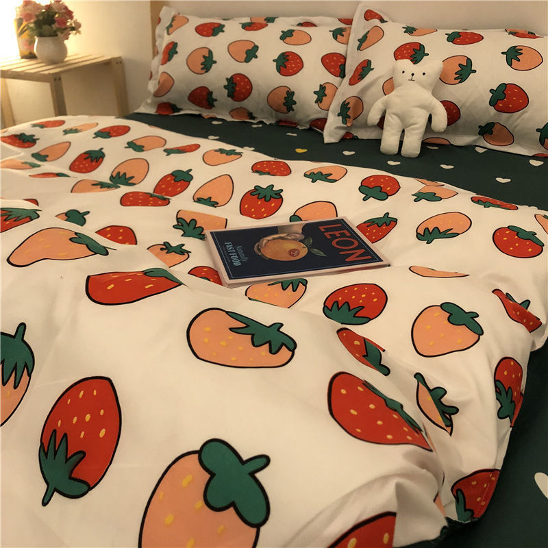 HKM-314963 Cartoon Brushed Washed Cotton 4-Piece Bed Sheet and Duvet Cover Set