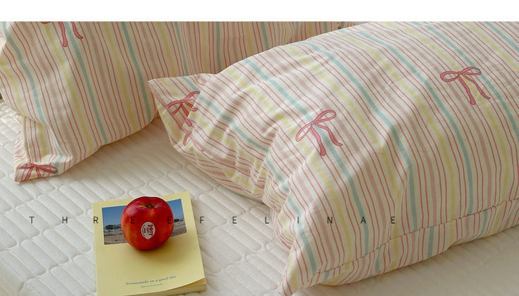 HKM-314963 Colorful Striped Pure Cotton Bedding Set – Soft Four-Piece Collection for Various Bed Sizes