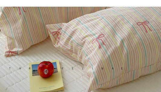 HKM-314963 Colorful Striped Pure Cotton Bedding Set – Soft Four-Piece Collection for Various Bed Sizes