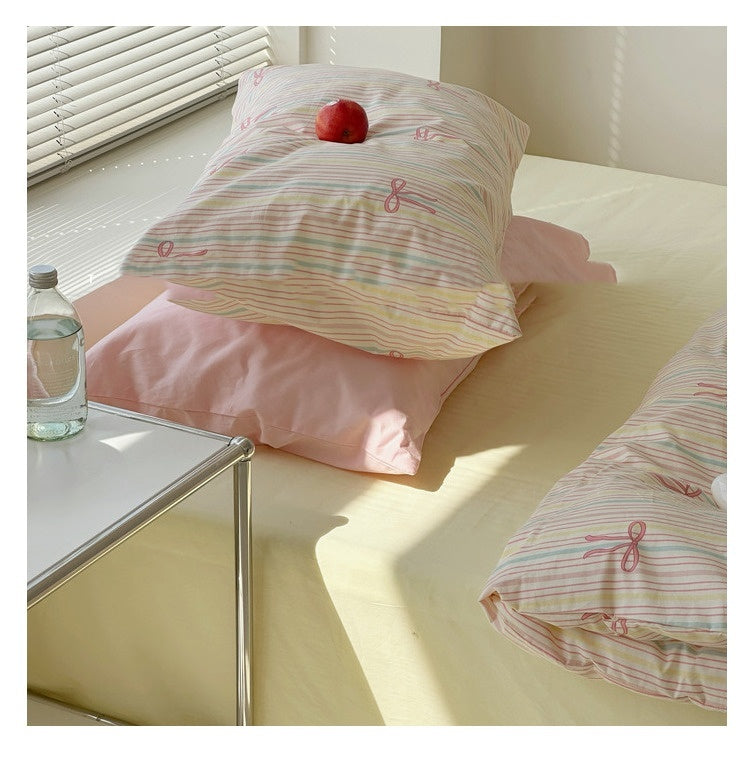 HKM-314963 Colorful Striped Pure Cotton Bedding Set – Soft Four-Piece Collection for Various Bed Sizes