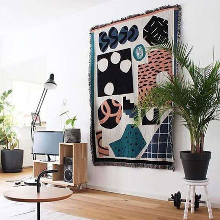 HKM-315283 Double-Sided Multifunctional Tapestry Blanket - Rainbow Circle & Various Designs, 130x160cm