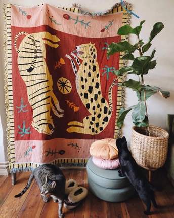 HKM-315283 Double-Sided Multifunctional Tapestry Blanket - Rainbow Circle & Various Designs, 130x160cm