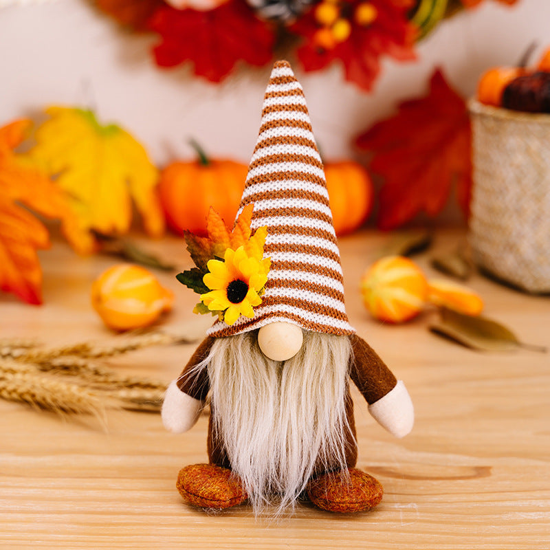 HKM-315411 Faceless Doll Floor Decoration for Thanksgiving with Sunflower and Maple Leaf Accents