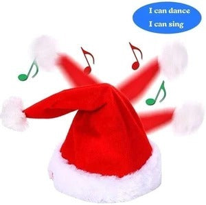 HKM-315731 Musical Red Santa Hat for Christmas Parties - Adjustable Size and Soft Plush Material