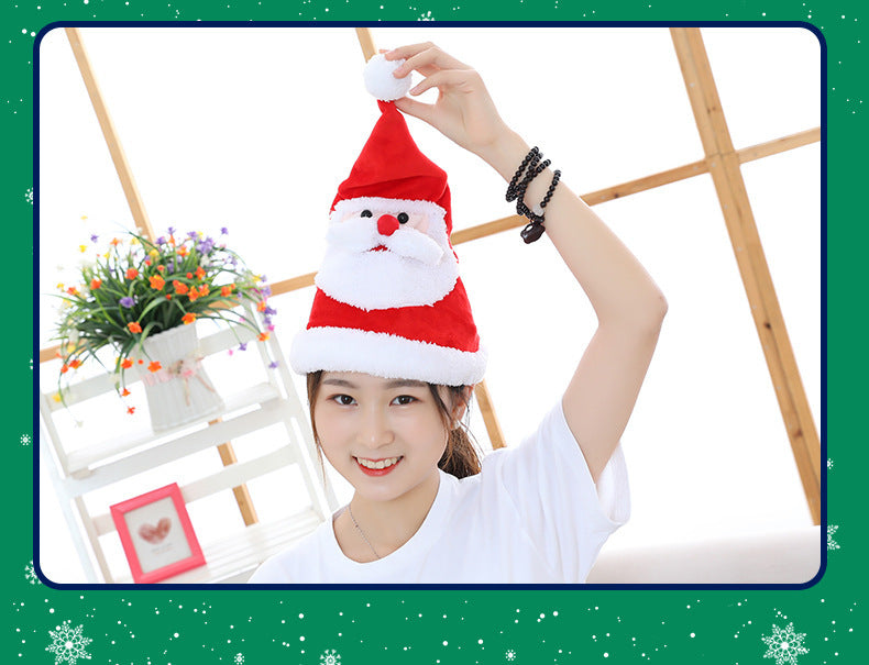 HKM-315731 Musical Red Santa Hat for Christmas Parties - Adjustable Size and Soft Plush Material