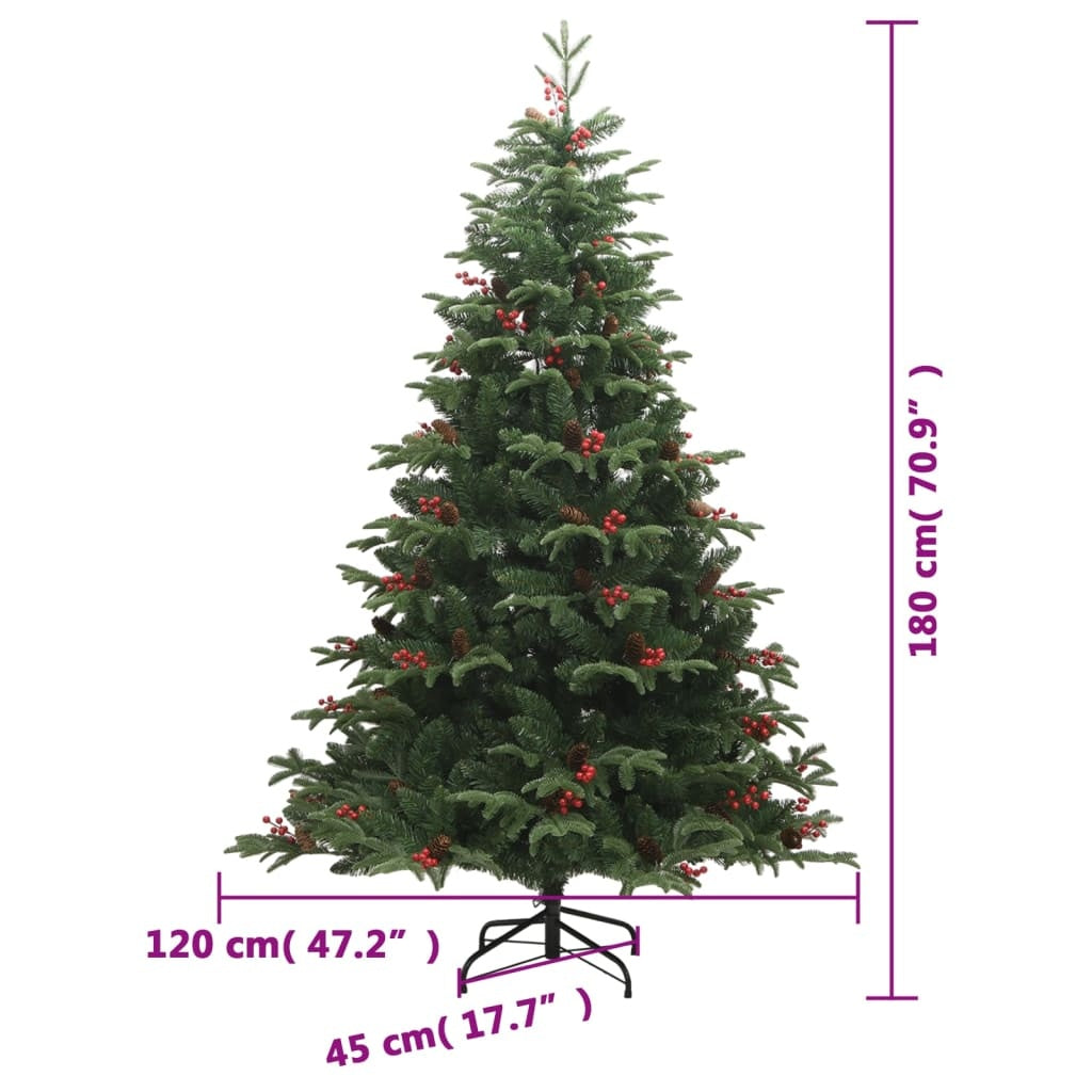 HKM-315923 Foldable 180 cm Artificial Christmas Tree with Lifelike Cones & Berries