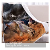 HKM-316115 Sherpa Fleece Horse-Themed Blanket for Couch, Camping, and Office Use