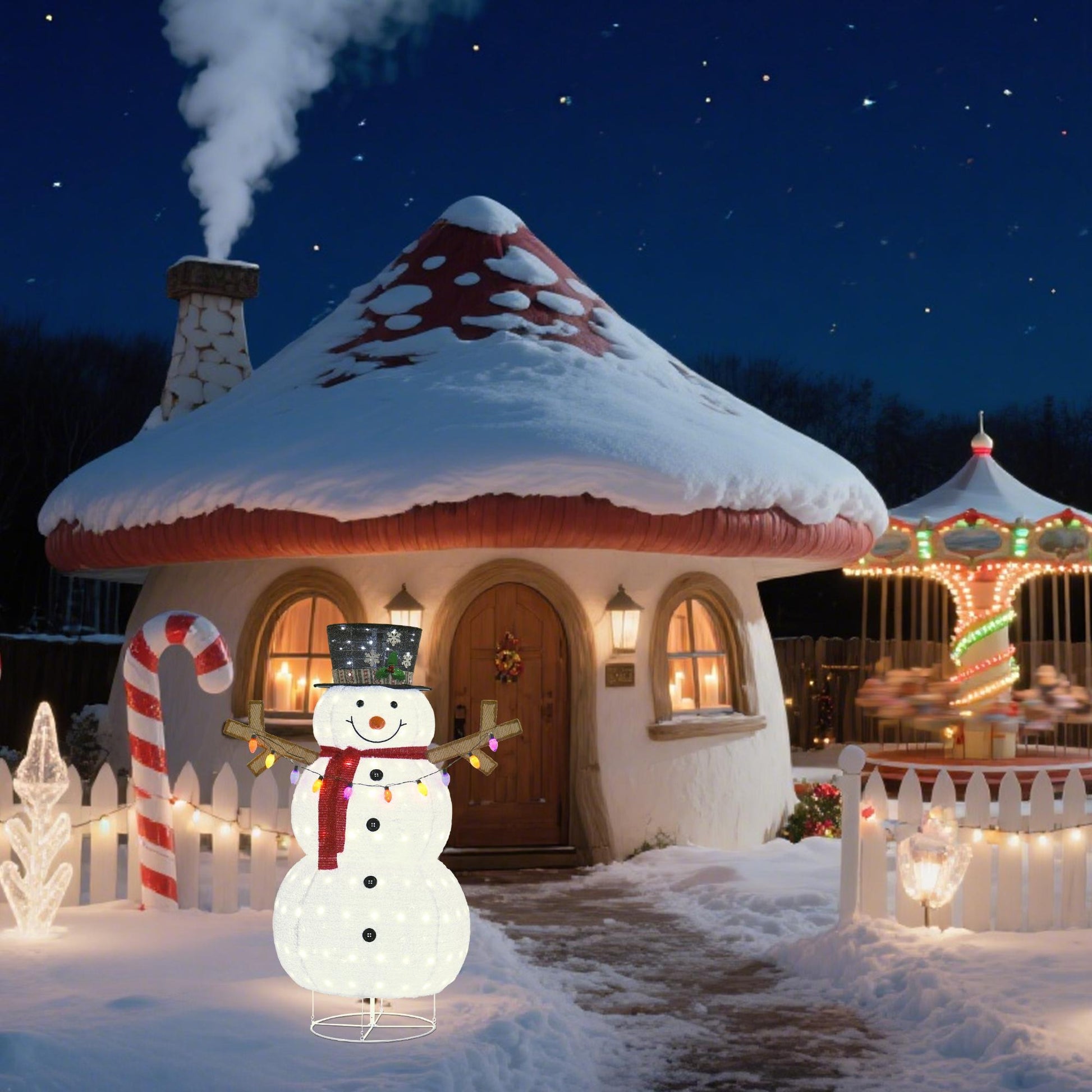 HKM-316243 Plush Snowman Lantern with Warm LED Lights for Indoor and Outdoor Holiday Decor
