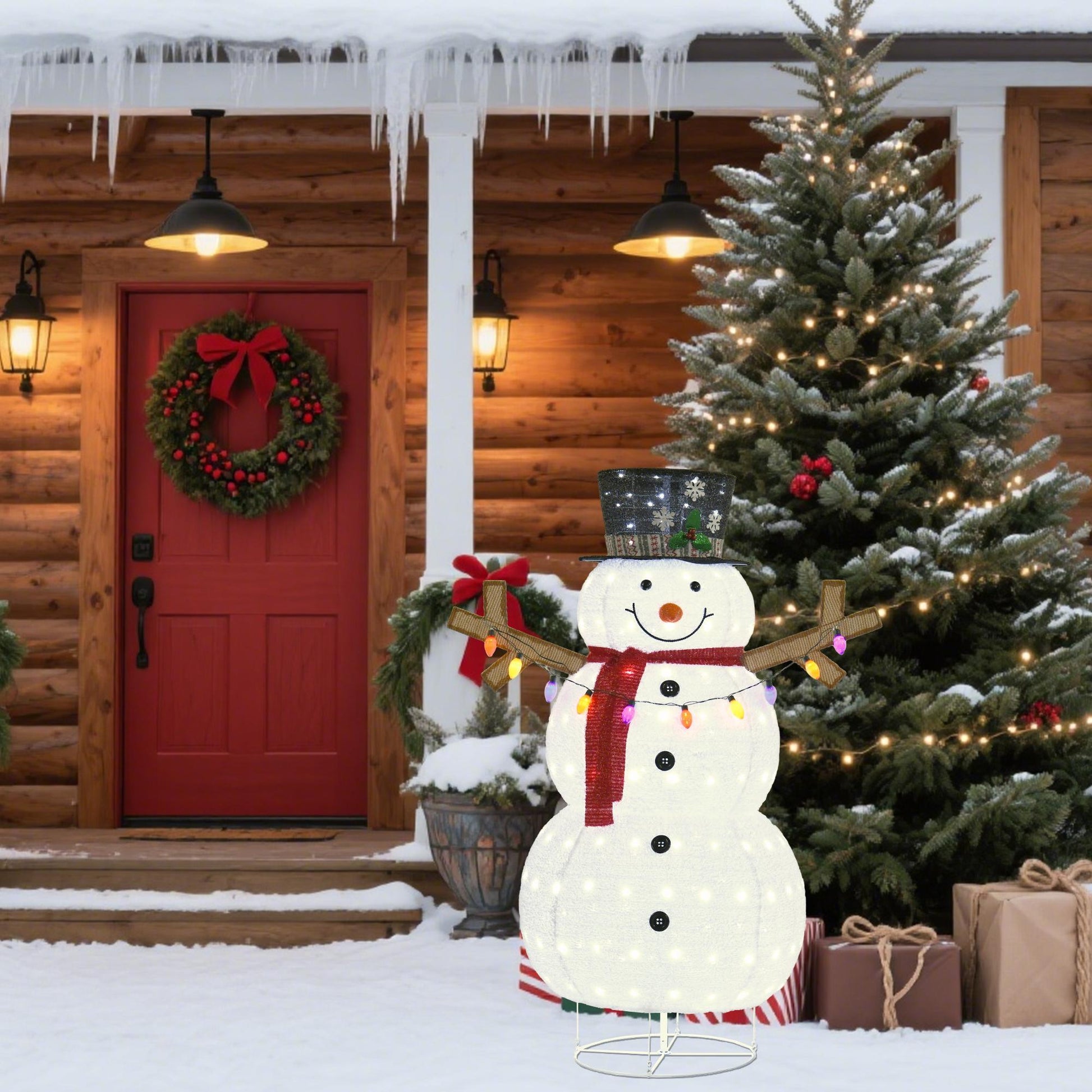 HKM-316243 Plush Snowman Lantern with Warm LED Lights for Indoor and Outdoor Holiday Decor