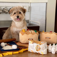 HKM-316307 Interactive Plush Toast Food Hiding Toy with Crinkly Sound and Colorful Strips