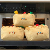 HKM-316307 Interactive Plush Toast Food Hiding Toy with Crinkly Sound and Colorful Strips