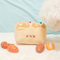 HKM-316307 Interactive Plush Toast Food Hiding Toy with Crinkly Sound and Colorful Strips