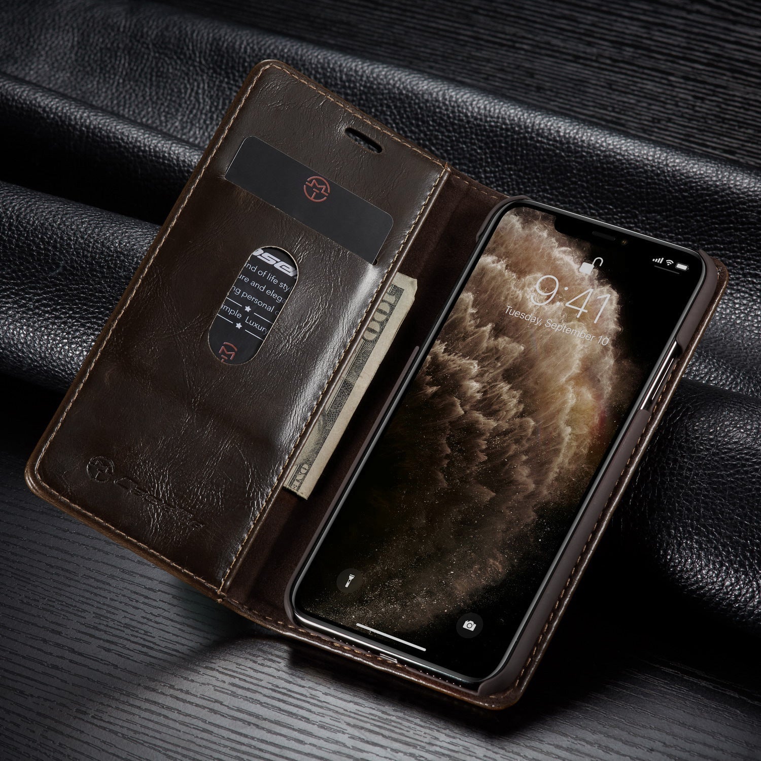 HKM-316371 Stylish PU Leather Wallet Case with Card Holder for iPhone Models