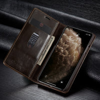 HKM-316371 Stylish PU Leather Wallet Case with Card Holder for iPhone Models