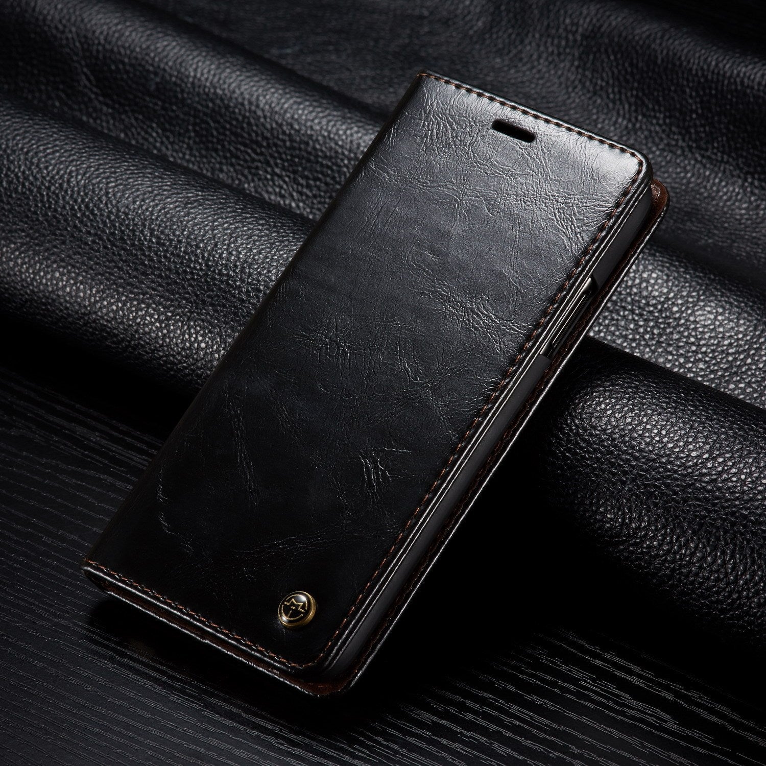 HKM-316371 Stylish PU Leather Wallet Case with Card Holder for iPhone Models