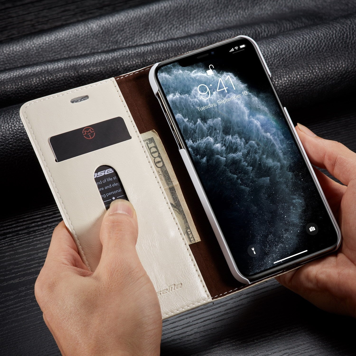 HKM-316371 Stylish PU Leather Wallet Case with Card Holder for iPhone Models